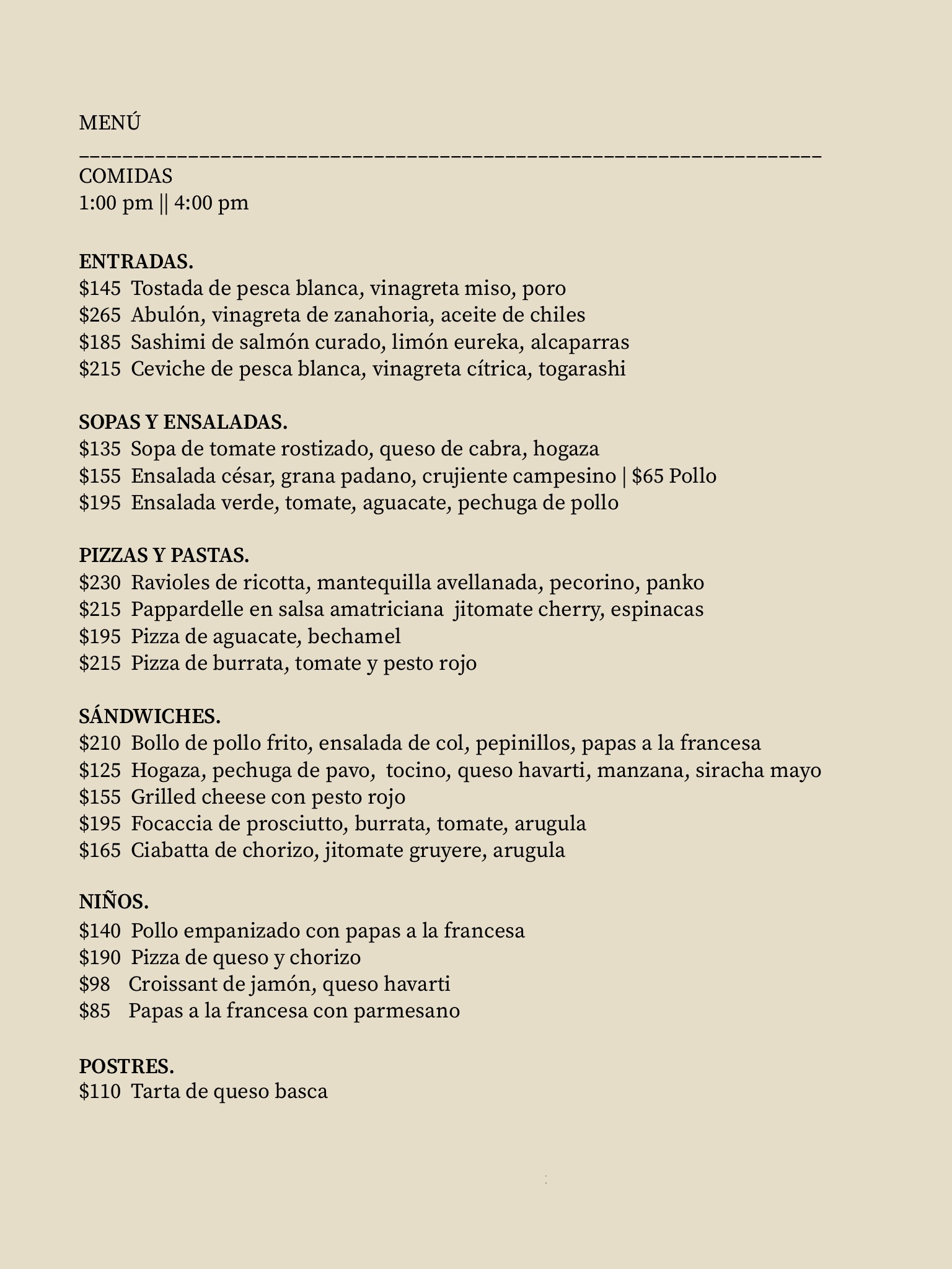 menu